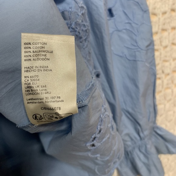 Free People Maisie Eyelet Blouson Top Women Sz M Blue Sleeve 100%Cotton - Picture 11 of 14